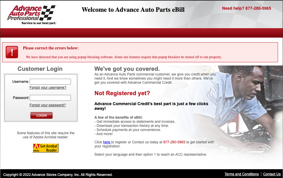 advance auto parts ebill login